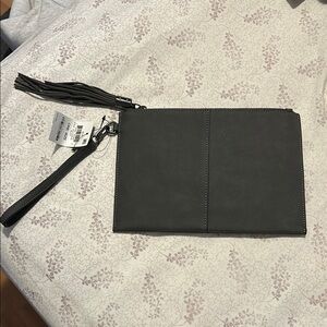 Dark Grey Wristlet Clutch with Tassel